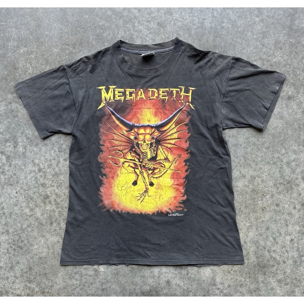 VTG RARE 1993 Megadeath T-Shirt SIGNED Jimmy Degrasso Countdown To Extinction L